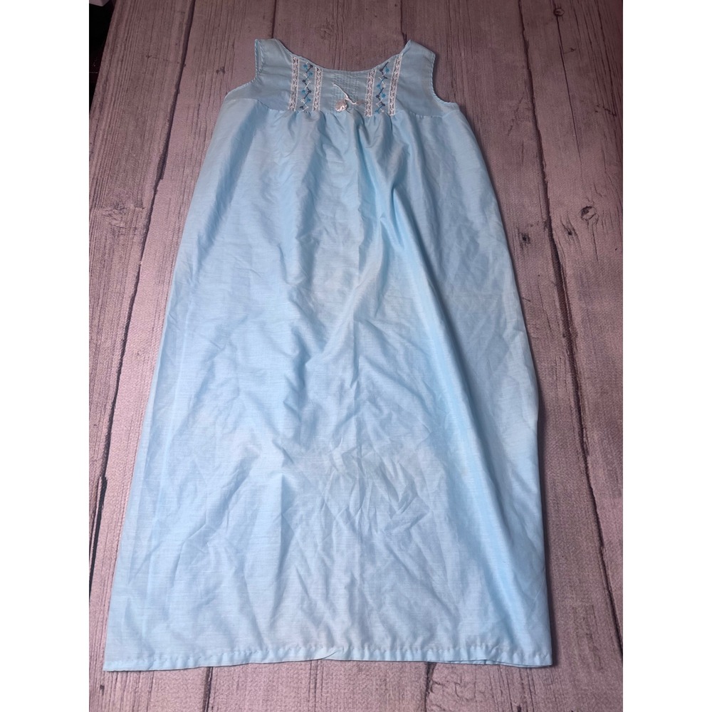 Montgomery Ward Vintage Light Blue Embroidered Nightgown Maxi Dress Size Large‎